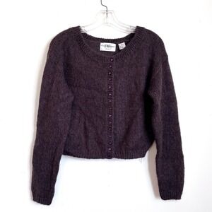 Vintage 90s B Moss Womens Mohair Boxy Crop Cardigan Size M Brown Fuzzy Sweater